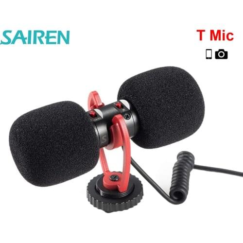 Sairen T Mic Dual-Head Super Cardioid Stereo Record Vlog Microphone for Smartphone Sony Canon DSLR On Camera Shutgun Microphone