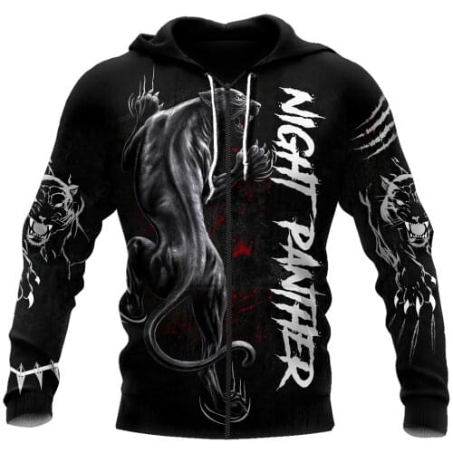 Mens Casual 3D Print Black Hoodies Night Panther Man Pullover Women Hood Sweatshirt Hip-Hop Jacket Unisex New Streetwear