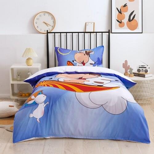 Cartoon Anime Cow Bedding Set Printing Pillowcase Quilt Cover Double Size Household Textile Products Decoration Teen Room
