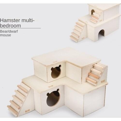 Natural Wooden Hamster Multi-bedroom Hamster Shelter Hamster Cage Landscaping Supplies Hamster Shelter Hamster Accessories