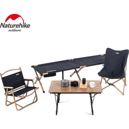 Naturehike 2019 New Camping Table Chair Bed Camping Cot Wood Grain Camping Furniture Folding Bed Fishing Chair Telescopic Table