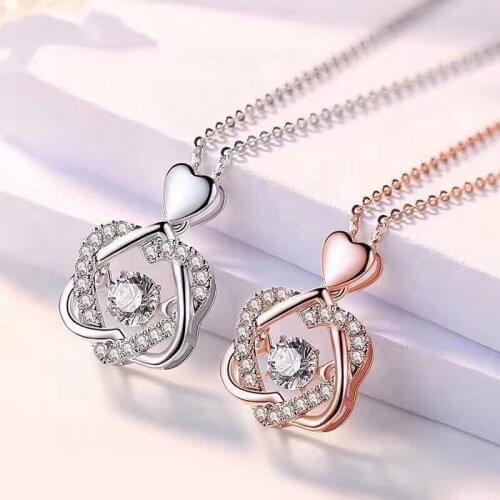 New Korea Crystal Heart Necklace Pendant For Women Short Fashion Chain Necklace Pendant Necklace Charm