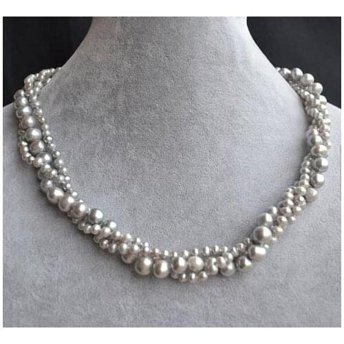 New Favorite Pearl Wedding Necklace 18 inches 4-8mm 3 Strands Gray Genuine Freshwater Pearl Fine Jewelry Nice Women Gift