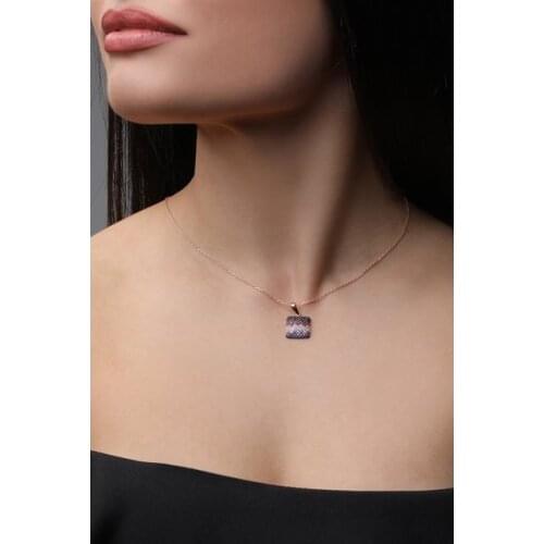 Sterling silver Colorfully Zircon Cubic Zirconia Square Style Necklace