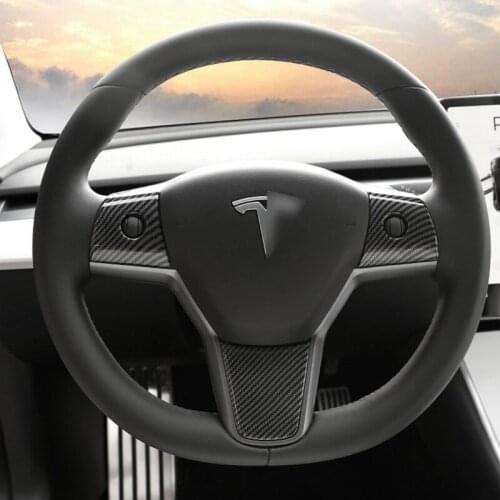 Carbon Fiber ABS Chrome Car Steering Wheel Panel Cover Trims Fit for Tesla Model3 Model 3 2016 2017 2018 2019 2020