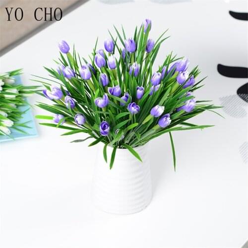 7 Heads Plastic Artificial Flowers Tulips Mini Fake Tulips Flores for New Year Wedding Party Home Decorative Simulation Flowers