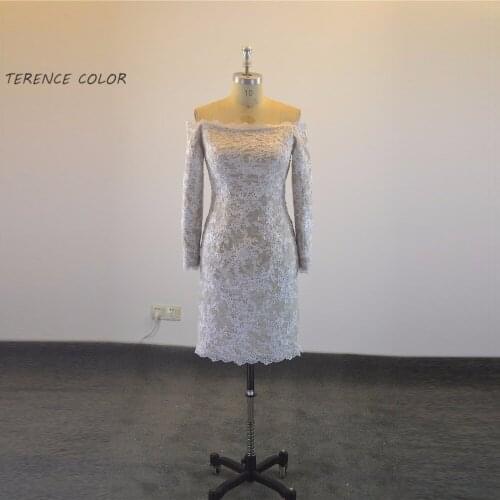 Sexy Short Lace Boat Neck Long Sleeves Lace Mermaid Short Evening dresses Prom dresses