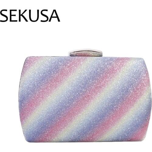 SEKUSA Metal Rainbow Clutch Women Luxury Crystal Evening Bags Clutches Designer Party Cocktail Purses and Handbag