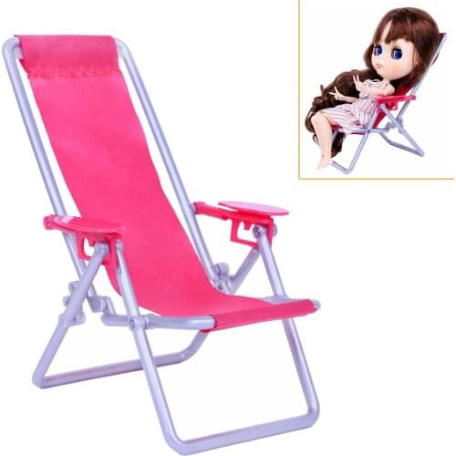 Cute 1:12 Scale Furniture Foldable Deck Chair Lovely Miniature Accessories for Barbie Doll House Lounge Beach Chair for Blythe
