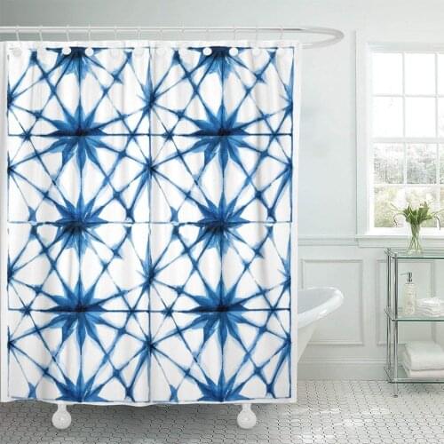 Blue Watercolour Watercolor Shibori Indigo Pattern Japanese Tie Dye Shower Curtain Waterproof Polyester Fabric 72 x 78 Inches