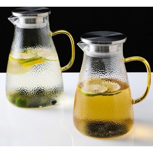 2L / 1.5L Heat-resistant Glass Pitcher with Stainless Steel Lid / Water Carafe with Handle Beverage Pitcher for Juice & Iced Tea