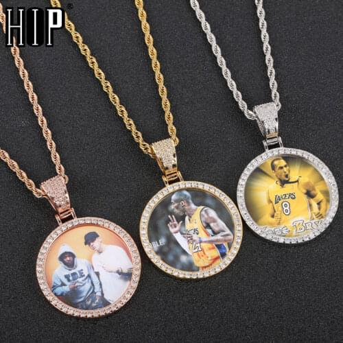 Hip Hop Rose Custom Made Photo Roundness Solid Back Iced Out Bling Cubic Zircon Personalized Necklace & Pendant For Men Jewelry