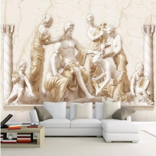 European Style Vintage Wall Cloth 3D Embossed Roman Statue Wall Mural Photo Wallpaper Living Room TV Backdrop Wall Covering Roll