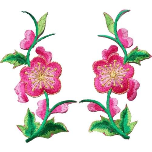 2PCS Rose Red Flowers Leaves Sew Iron On Patches Embroidered Badges For Clothes DIY Appliques Craft Decoration