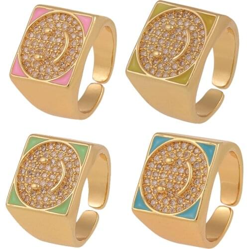 Happy Smiley Face StampThick Finger Rings Cool Personalized Gold Color Adjustable Ring For Women Daily Wearable Jewelry Gift