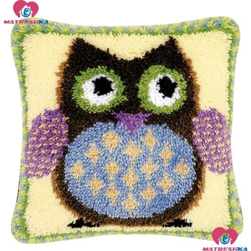 Diy Latch Hook Kits Pillowcase Needlework owl Cushion 3d Printed canvas Crochet Latch Hook kits Unfinished latch hook pillow