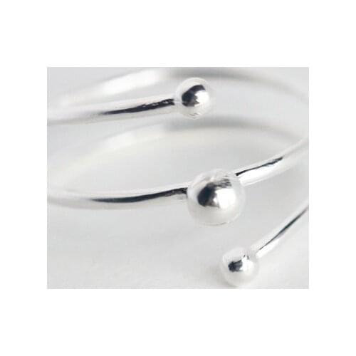 MloveAcc 100% 925 Solid Real Sterling Silver Fashion Women Double Helix Beads Opening Rings for Teen Girls Lady