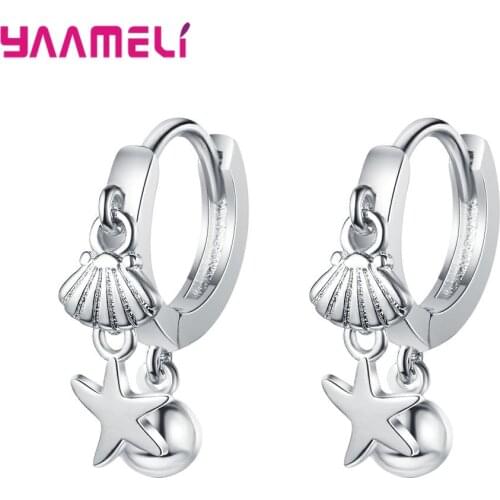 925 Sterling Silver Hoop Earrings Simple Sea Shells Pierced Lever Back Ear Jewelry Wholesale Party Accessories for Woman Lady