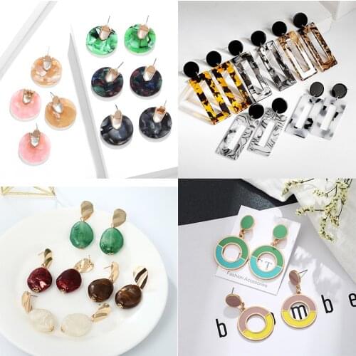 Womens Earrings Korean Style Metal Geometry Acrylic Vintage Drop Long Earrings Fashion Jewelry Winter 2019 Accesorios Mujer