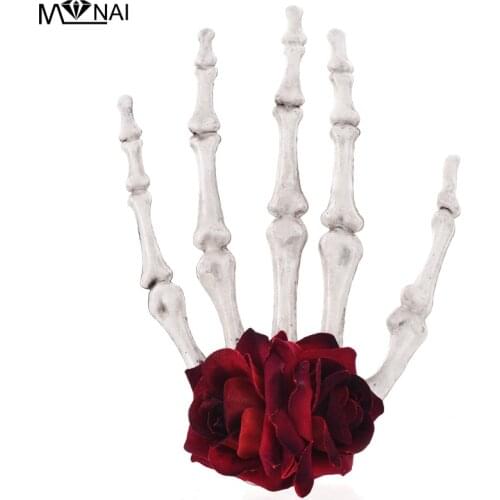 Women Lolita Hair Clips Skull Hand Bone Hairpin Gripper Ghost Skeleton Hair Clip Bone Claw Girls Steampunk Rose Floral Headpiece