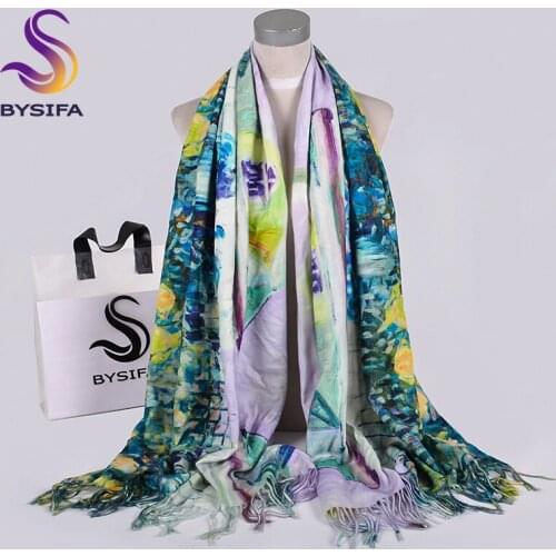 [BYSIFA] Women Long Scarves Shawls 2019 Winter New Purple Blue Roses Cashmere Pashmina Tassel Ladies Neck Head Scarf 200*70cm