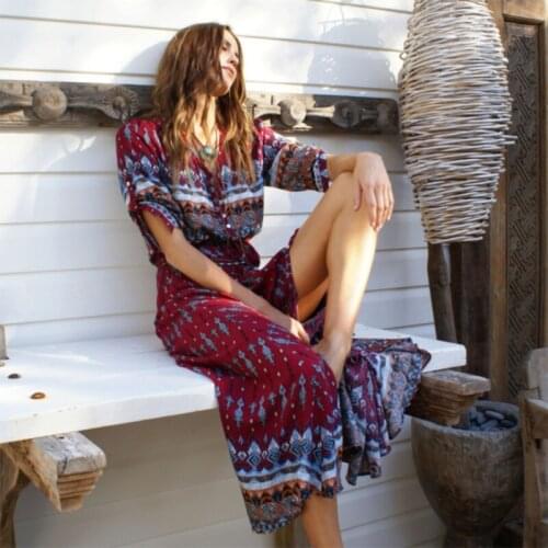 2021 Summer Boho Beach Dress Fashion Floral Print Ethnic Long Maxi Dress Woman Party Night Elegant Dress