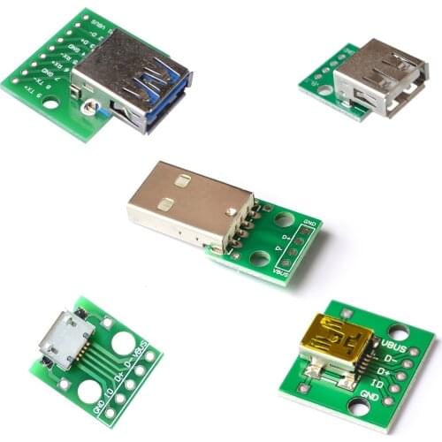 10PCS USB Male Connector / MINI MICRO USB to DIP Adapter 2.54mm 5pin Female Connector B Type USB2.0 Female PCB Converter USB-01