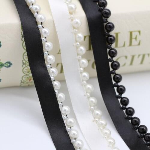 10Yards 1.5cm Black White Pearl Handmade Beaded Lace Webbing Clothing Accessory DIY Hair Accessories Luggage Wedding Decoration