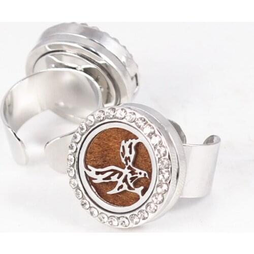 20mm Eagle Diffuser Locket Ring with Free Pads Crystal Essential Oils Aromatherapy Diffuser Locket Ring