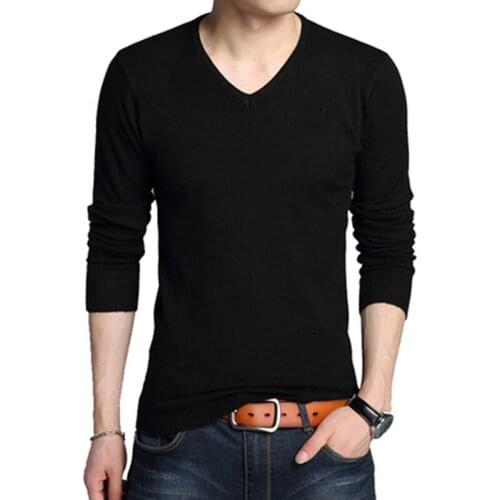 2020 Elastic Mens T-Shirt V-Neck Long Sleeve Men T Shirt For Male Cotton T-Shirts Man Clothing T-Shirt Brand Tees BIG Discoun