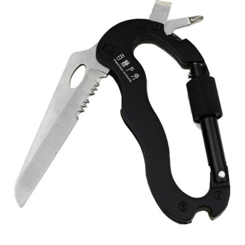 5 In 1 Outdoor Multifunctional Carabiner Quick-hanging Buckle with Knife Cross Alloy Camping Keychain Screwdriver Equipment