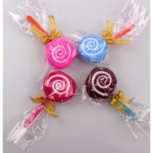 50pcs Microfiber Mini Lollipop Shape Wash Cloth Cake Ornament Towel Present Wedding Party Favor Gift