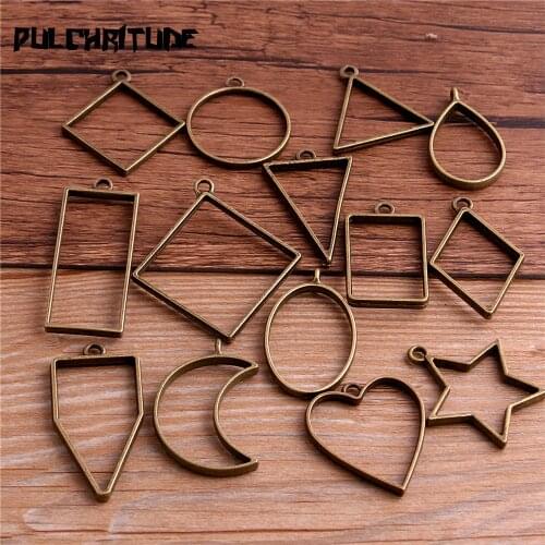 Random 8pcs/lot Mixed 7 color Geometric Figure charm Hollow glue blank pendant tray bezel charms DIY Handmade