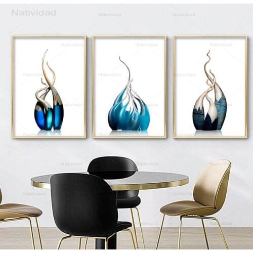 Abstract Crystal Stone Wall Art Canvas Painting Blue Geometric Decorative Pictures Cuadros Modern Minimalist Living Room Decor