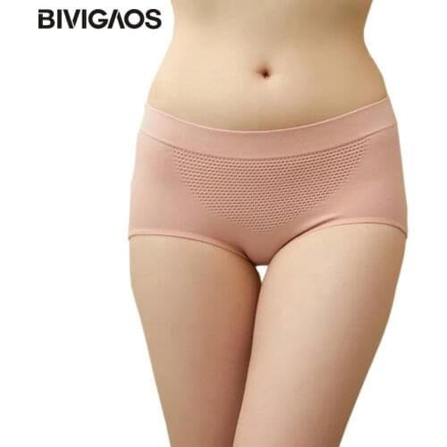 BIVIGAOS New 3D Honeycomb Massage Uterus Warm Underwear Women Seamless Cotton High Waist Briefs Hip Up Panties Women Lingerie