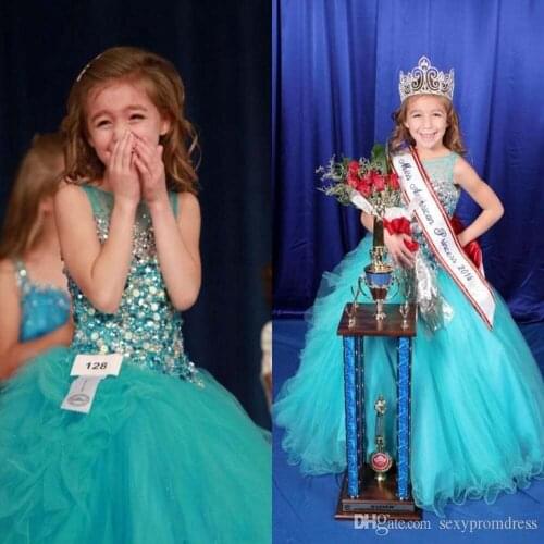 Shinning Crystals Beaded Girls Pageant Dresses 2021 Sheer Neck Sleeveless Tulle Ball Gown Flower Girl Dresses Baby First Communi