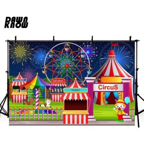 DAWNKNOW Cartoon Circus Photography Background For Baby Photocall Fun Fair Fireworks Backdrop Children Photo Studio lv783