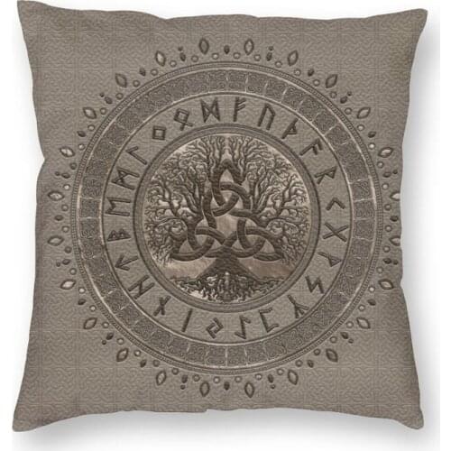 Tree Of Life With Triquetra Cushion Cover Home Decor Printing Viking Norse Yggdrasil Throw Pillow For Living Room Double Side
