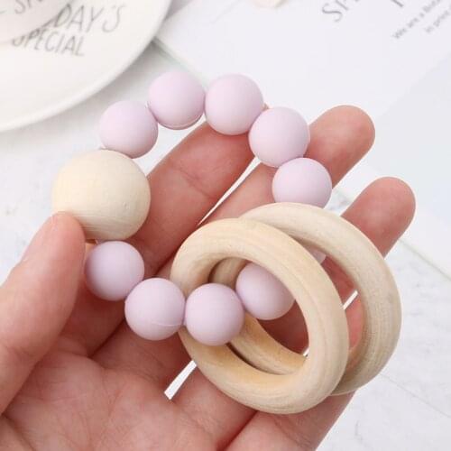 Baby Teether Bracelet Teething Toys Chew Bite Newborn Teeth Care Beads Jewelry Pain Relief Silicone Wood Rings Infant Supplies