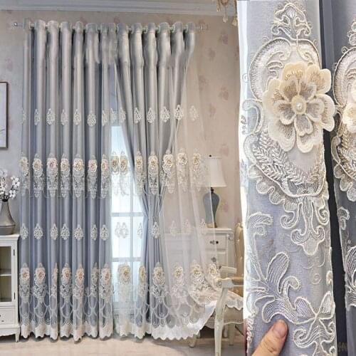 European Double Layer Embossed Embroidered Curtains High-End Blackout Curtains For Living Room Bedroom Drapes Blinds Custom #4