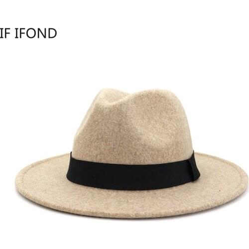 Fedora Hat for Women Men Wide Brim Winter Wool Felt Hat Vintage Jazz Fedora Hat Couple Cap