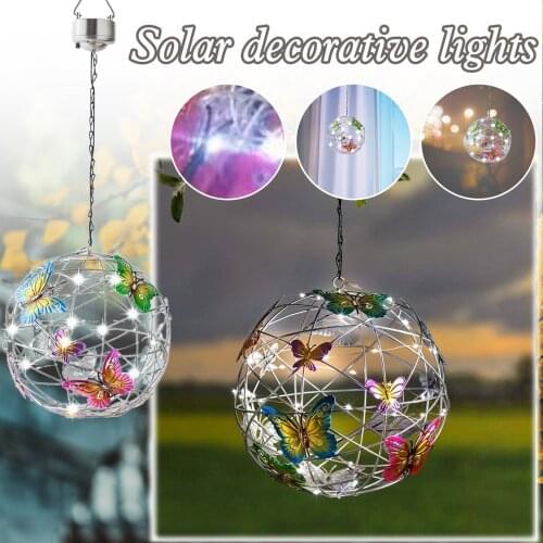 Solar Powerd Butterfly Lights Wind Weather Solar Lighted Hanging Mesh Orb With Colorful Butterflies Outdoors Garden Decoration