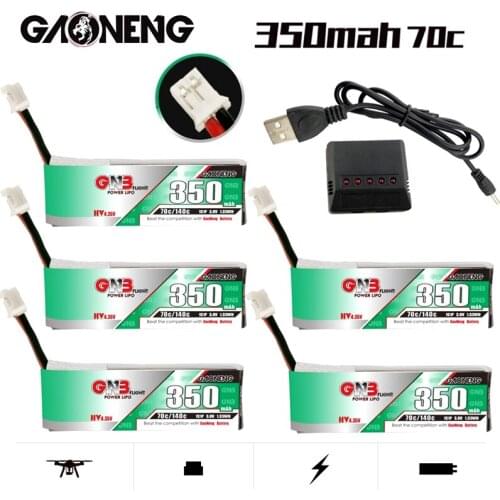 GNB 1S HV Lipo Battery With Charger 350mAh 3.8V 70C/140C 4.35V PH2.0 for BetaFPV 65S UK65 Blade Inductrix UR65 Tiny Whoop Drone
