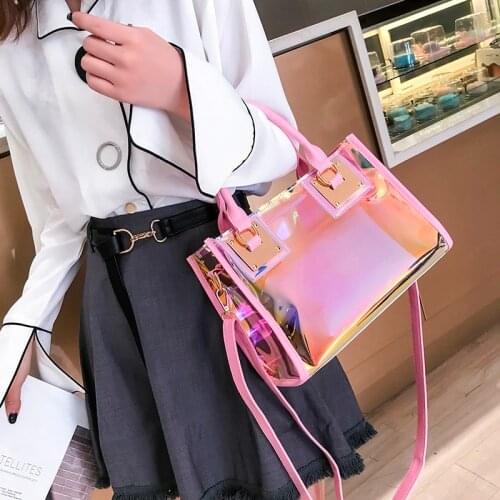 2 piece set transparent bags For Women 2021 Summer beach bag Fashion Handbags designer Crossbody bag clear composite bag bolsos