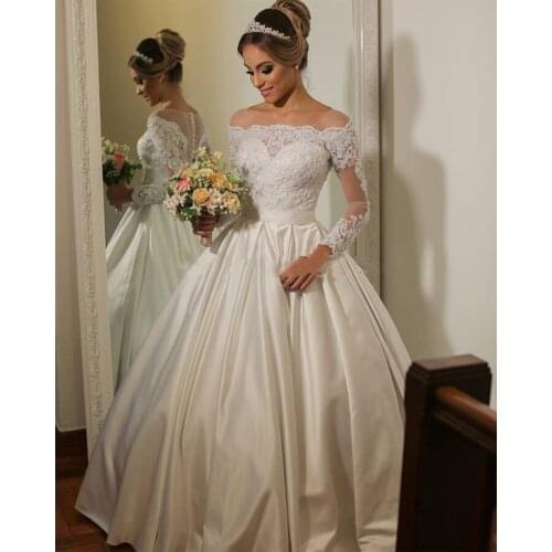 Scoop Neck Wedding Dress Backless Long Sleeves Appliques Lace Ball Dress Bridal Gown Formal Prom Sweep Train свадебное платье