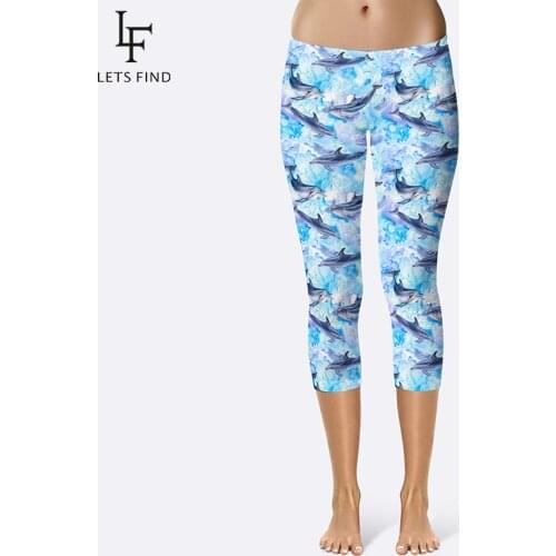 Summer New Arrival Cartoon Dolphins Print Women Leggings Mid-Calf High Quality Milk Silk Plus Size Fitness Leggings Capri Pants