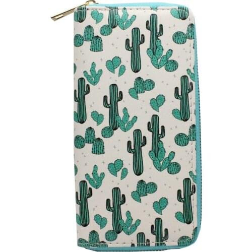 M377 Cute Women Wallet Fashion Green Cactus Designs Lovely Long Wallet Card Holder Coin Bag