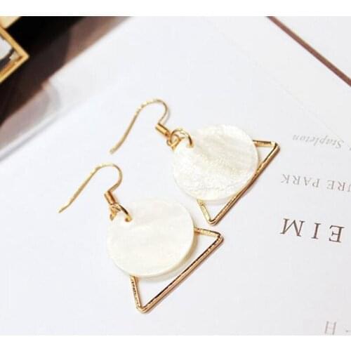 Fashion Geometric Triangle Round Superimposed Simple Design Shell Lady Dangle Earrings