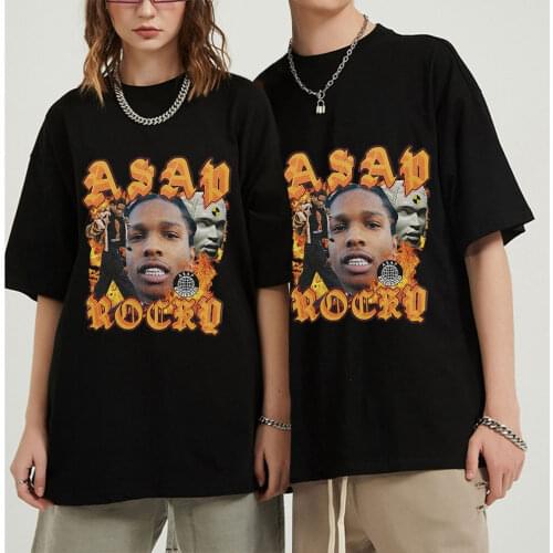 2021 Summer New Asap Rocky Harajuku T-Shirt Men 2021 Summer Hip Hop T Shirts Cartoon Streetwear Short Sleeve Casual Top Cotton