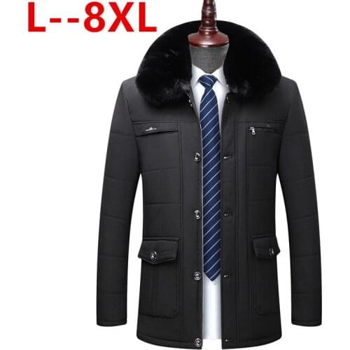 Plus 8XL 6XL 5XL New Style Winter Mens Warm Coat Thick Fleece Fashion Long Jackets Mens Brand Clothing Male Overcoat Fur Collar